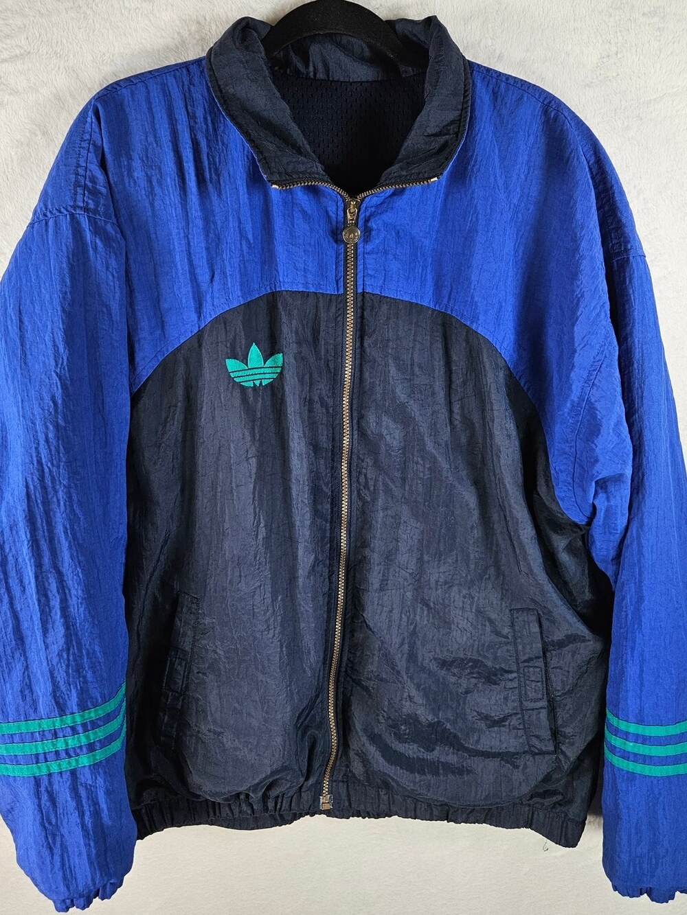 Vintage 90s Adidas Originals Windbreaker Track Jacket Navy Colorblock Size Large
